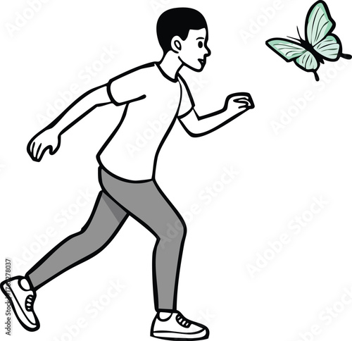 Boy Chasing Butterfly A Whimsical Illustration of Pursuit and Nature's Beauty