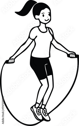 Active Woman Jumping Rope for Fitness, Healthy Lifestyle, and Exercise Concept