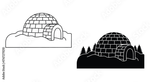 Two contrasting depictions of an igloo structure one lined and one solid