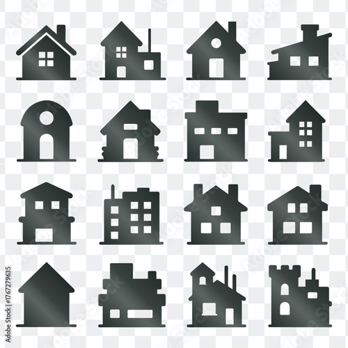 Houses Buildings Home Architecture Real Estate Vector Icons Set