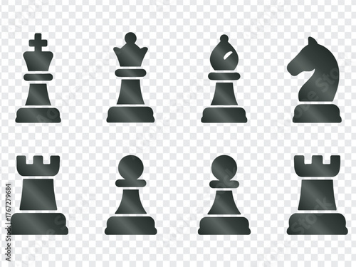 Black chess pieces icon set for strategy game graphic design
