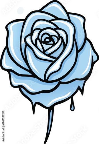 Delicate frost covered winter rose drawing with simple line art and subtle shading isolated on white background.