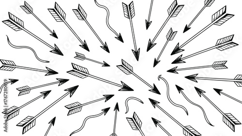 Dynamic hand drawn arrows scatter across white background conveying movement direction and abstract design possibilities for modern projects