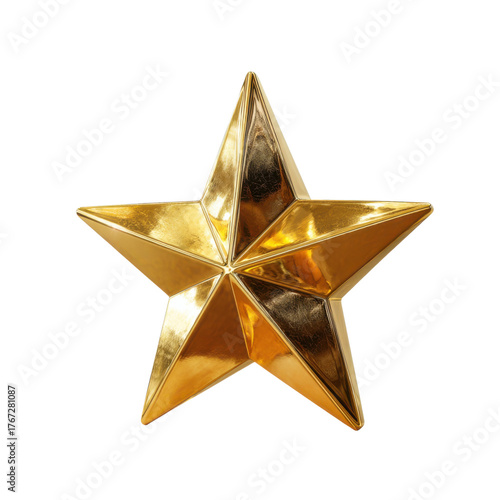 Golden star tree topper shiny metallic ornament festive holiday decoration with warm glow and elegant reflection
