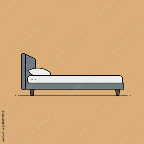 A simple illustration of a modern bed with a pillow.