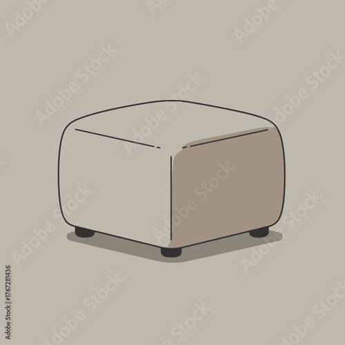 A simple beige ottoman with rounded corners and small legs.