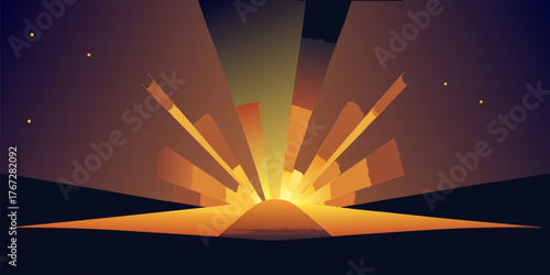 Dramatic Sunrise Over Horizon burst vector