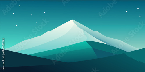 Stylized Snowy Mountain Peak Under Starry Sky stars