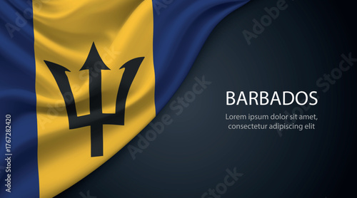 Barbados national flag with smooth fabric texture background