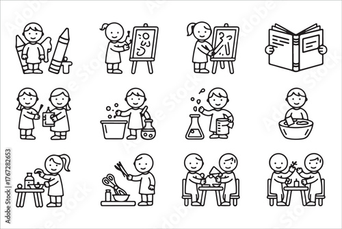  Children engaged in various educational activities and learning concepts