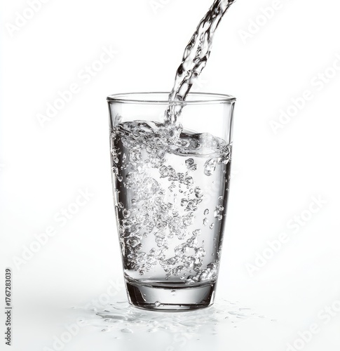 Wallpaper Mural Refreshing clean clear water pouring into a simple transparent glass, forming bubbles Torontodigital.ca