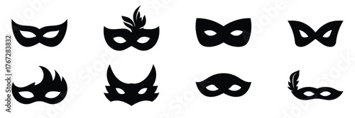 Carnival mask silhouette vector illustration. Masquerade mask silhouette vector illustration. Black masquerade mask icons.