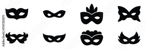 Carnival mask silhouette vector illustration. Masquerade mask silhouette vector illustration. Black masquerade mask icons.