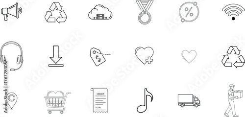 Collection of hand drawn doodle icons representing various concepts and objects in a simple sketch style