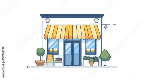 Online Order Confirmation Icon at a Retail Store - White Check Mark on Building Illustration
