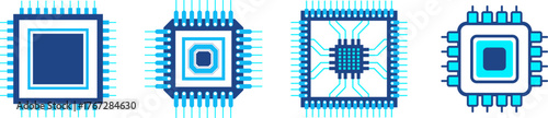 Set of technology chip processor circuit board. CPU chip on motherboard. Futuristic microchip processor. Microcircuit electronic