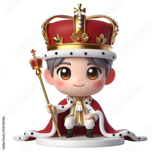 3d human dressed like a king isolated on white background