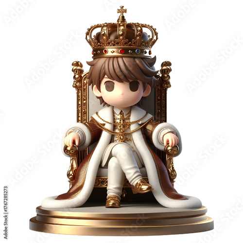 3d human dressed like a king isolated on white background