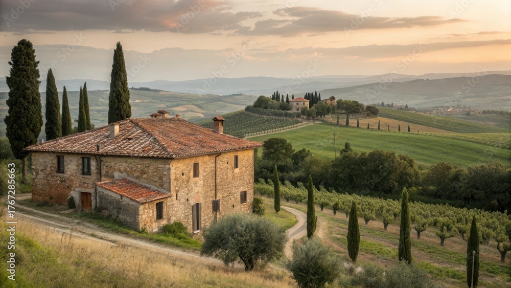 Fototapeta premium A Tuscan Farmhouse in the Beautiful Italian Countryside