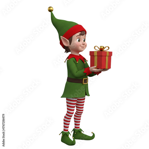 Festive Christmas Elf Presents a Gift  Holiday Season Character Design on transparent background