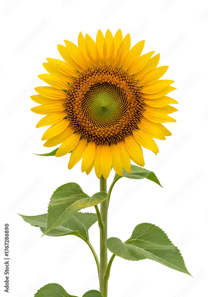 Fototapeta premium A Vibrant Sunflower in Full Bloom. A close-up view of a sunflower against a simple background, showcasing its bright yellow petals and intricate details