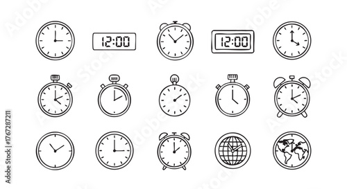 Assorted clock and timer icons for presentations and graphic designs