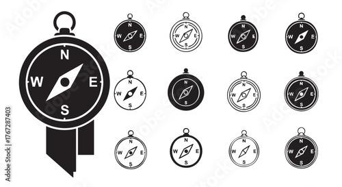 Black and white compass icons with north south east west directions