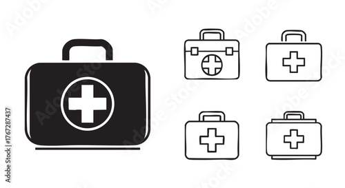 Black and white first aid kit icon vector illustration design