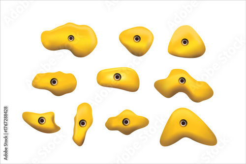 Realistic Yellow Wall Rock Climbing Holds in Various Shapes Vector Illustration Set