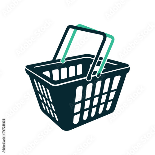 Blue Shopping Basket Icon, Simple Outline Design A blue shopping trolley basket appears in simple outline