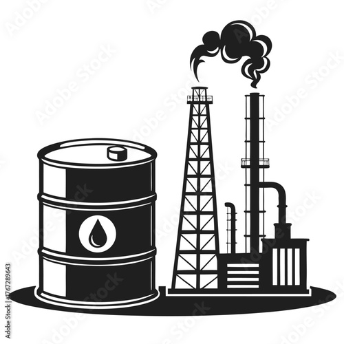  Oil Barrel and Refinery Silhouette
