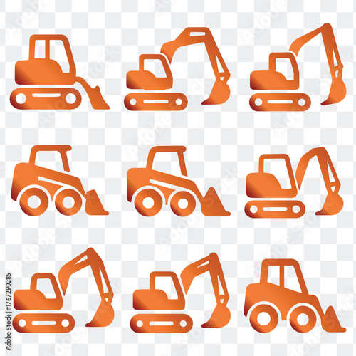  Construction Vehicles and Heavy Machinery Icon Set.