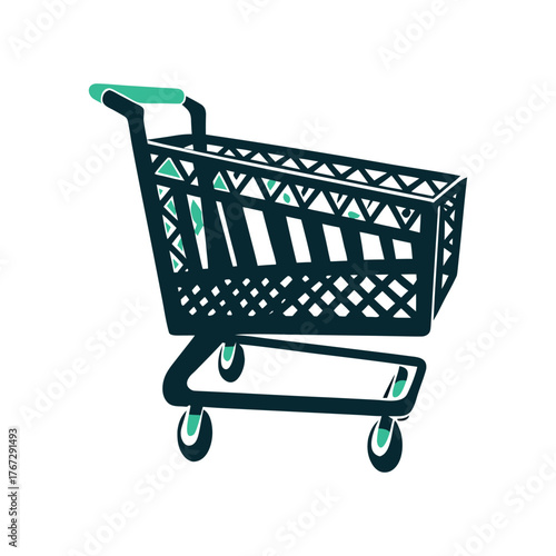 Isolated Shopping Cart Vector Illustration A black shopping trolley stands alone in profile view