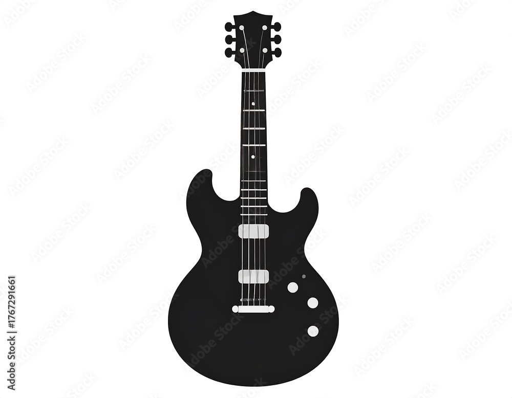 Naklejka premium A solid black electric guitar illustration on a white background