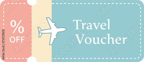 Travel voucher with a percentage discount, airplane icon, and the words 'Travel Voucher'.