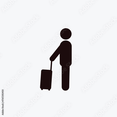 Silhouette of a person standing and holding a suitcase, representing travel and tourism.