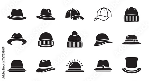 Set of different hats and headwear vector illustration design element
