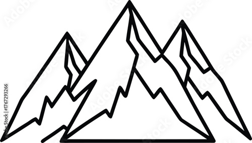 Black line art illustration of mountain peaks snow