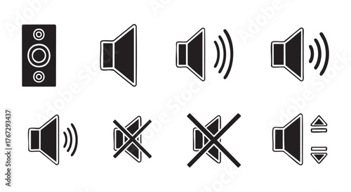 Sound and volume icon set representing audio control options