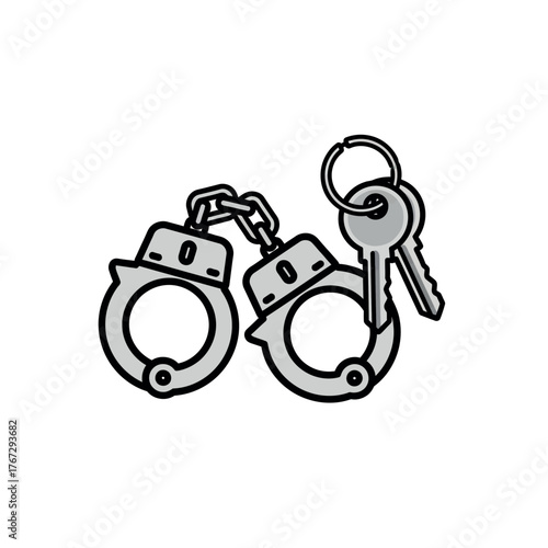 A simple vector illustration of handcuffs and keys. This icon represents concepts of arrest, law, imprisonment, and security