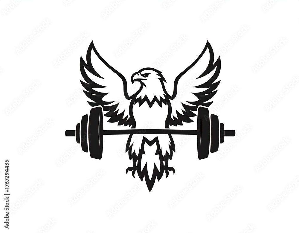 Obraz premium Black and white illustration of an eagle lifting a barbell