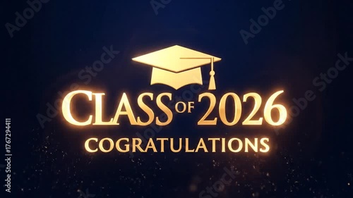 Elegant 'Class of 2026' Graduation Animation with Golden Sparkle Effects