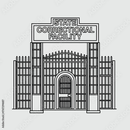 State Correctional Facility Line Art A stark depiction of incarceration and security