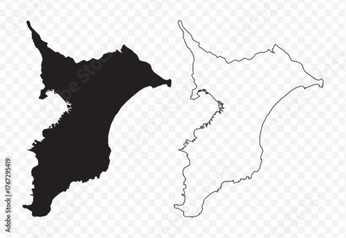 Scribble sketch style vector illustration of the Chiba Prefecture map, an administrative division of Japan