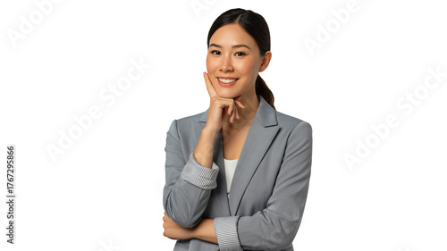 Confident businesswoman pondering success in modern professional attire