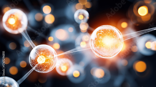 node. Abstract digital network concept with glowing nodes and connections, representing futuristic technology. product launch decks.