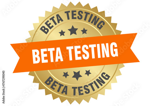 beta testing. beta testing round orange and gold label isolated on transparent background