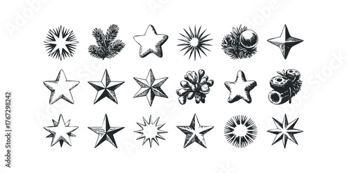 Collection of Hand-Drawn Star and Nature-Inspired Shapes