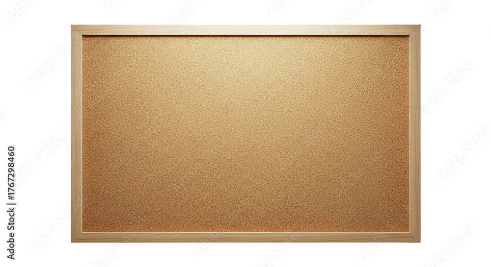 Fototapeta premium Empty cork board with a light wooden frame isolated on transparent background, perfect for displaying notes and reminders