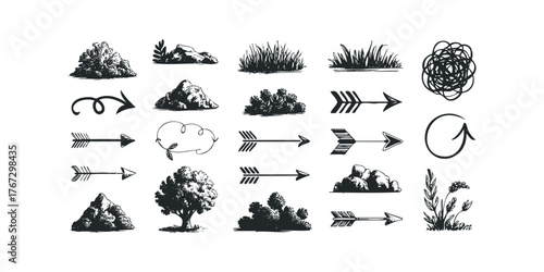 Collection of Hand Drawn Natural Elements and Arrows